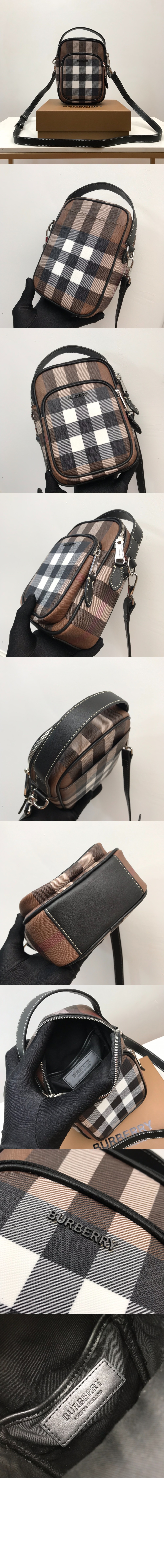 버버리 체크 레더 크로스바디백 80491181