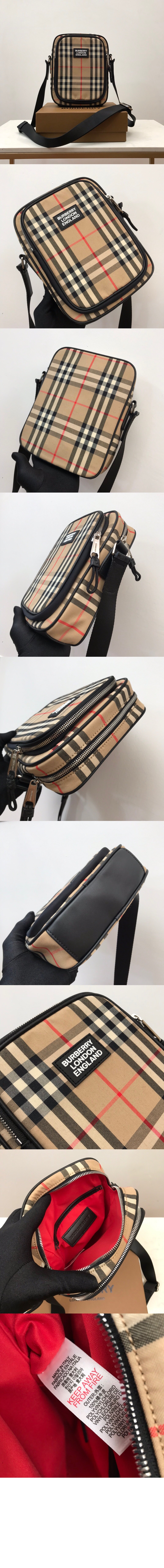 버버리 체크 레더 크로스바디백 80233811