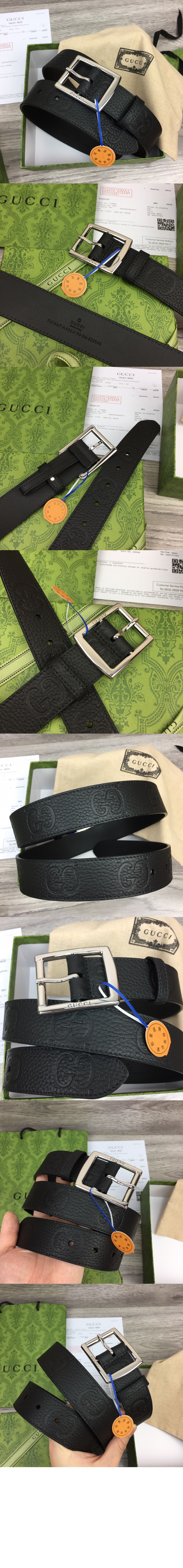 구찌 GG 러버 효과 레더 벨트 761567