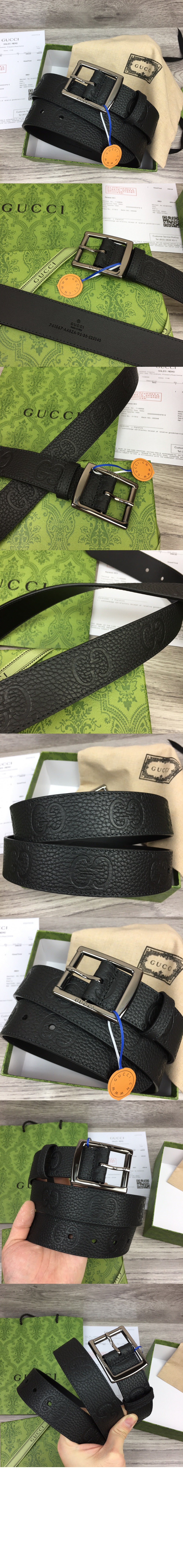 구찌 GG 러버 효과 레더 벨트 761567