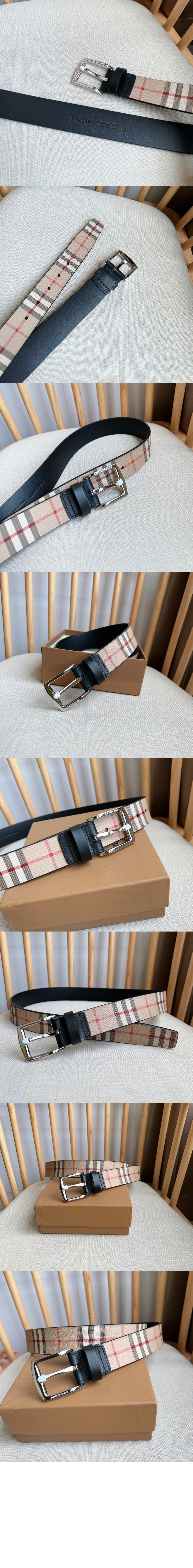 빈티지 체크 및 가죽 벨트 80527821