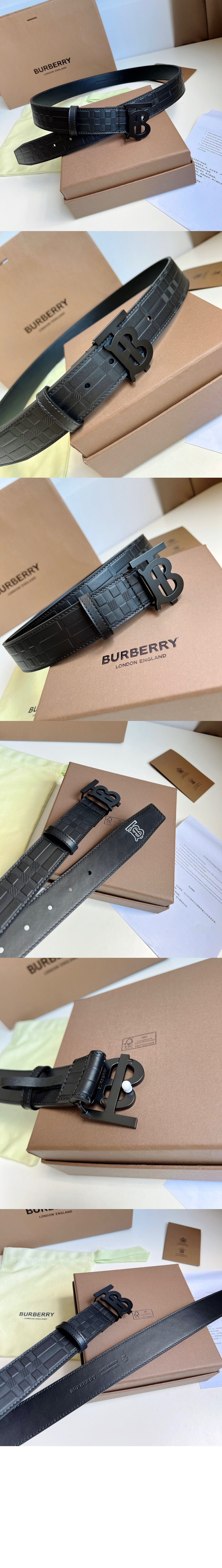 버버리 엠보 체크 가죽 벨트 80548831