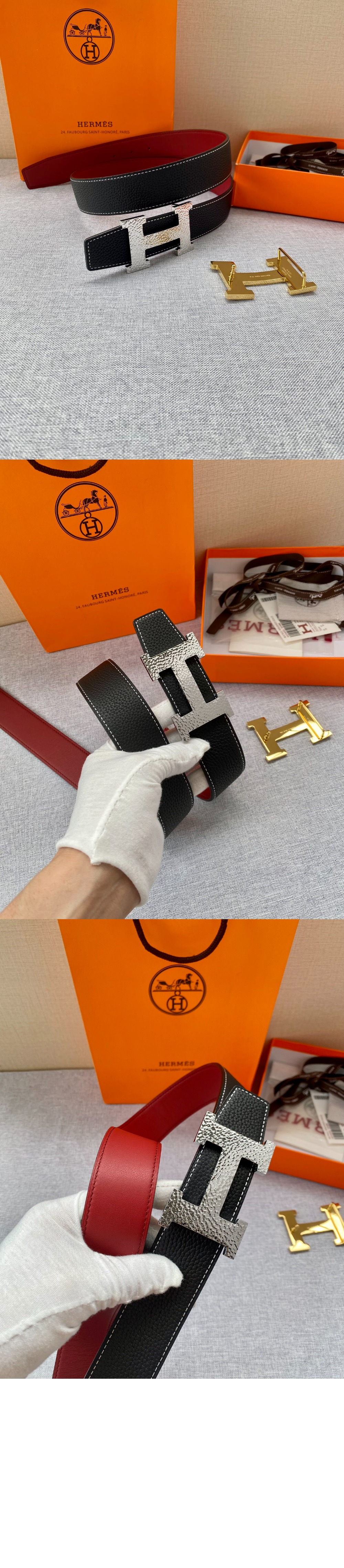 에르메스 H Martelee 버클 & 양면 가죽 벨트