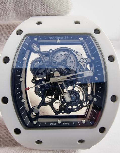 리차드밀 부바왓슨 RM-055 블랙&화이트세라믹 스켈레톤다이얼 화이트러버스트랩 RICHARD MILLE RM-055