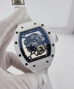 리차드밀 부바왓슨 RM-055 블랙&화이트세라믹 스켈레톤다이얼 화이트러버스트랩 RICHARD MILLE RM-055