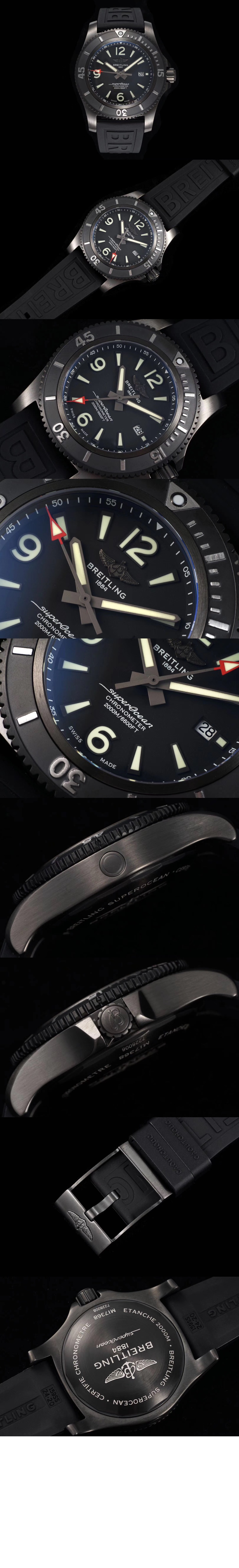 브라이틀링 슈퍼오션 오토매틱 46 블랙 스틸 M17368B7