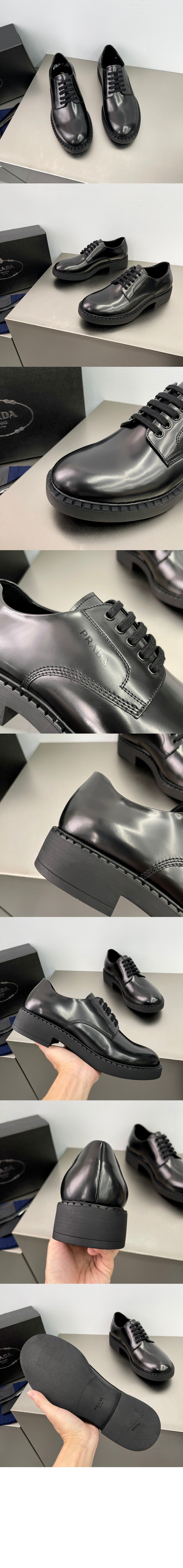 프라다 브러쉬드 가죽 더비 슈즈 2EG445