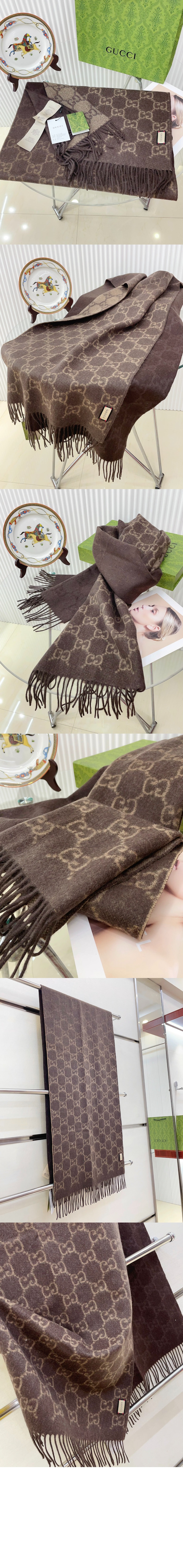 구찌 태슬 디테일의 GG 자카드 니트 스카프 764634