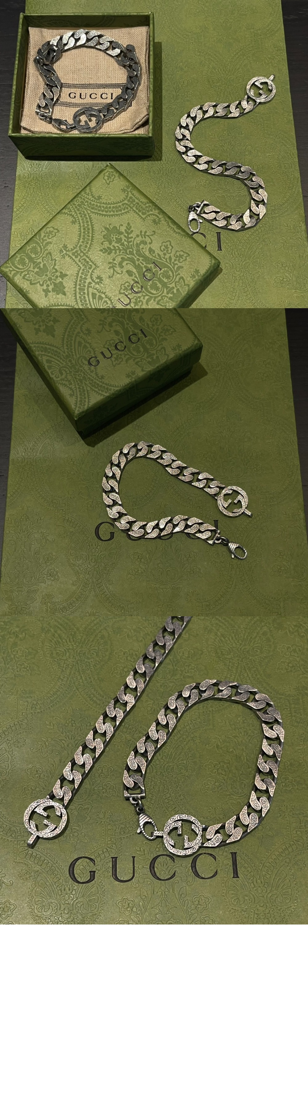 구찌 인터로킹 G 실버 체인 팔찌 454285