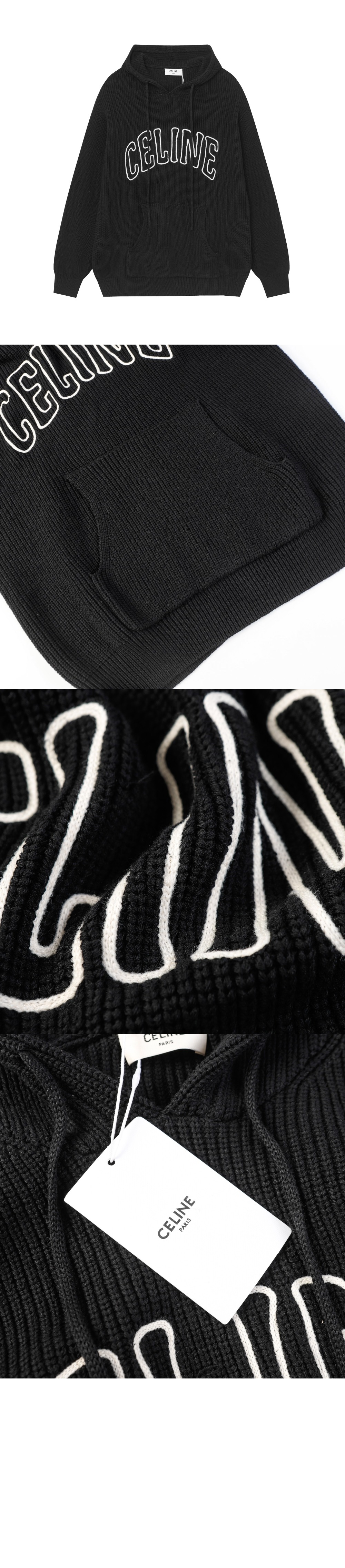 셀린느 후드 스웨터 리브드 울