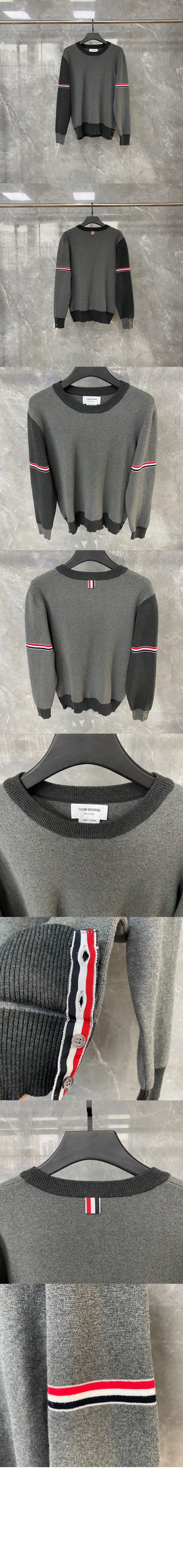 톰브라운 밀라노 스티치 바이컬러 크루넥 풀오버