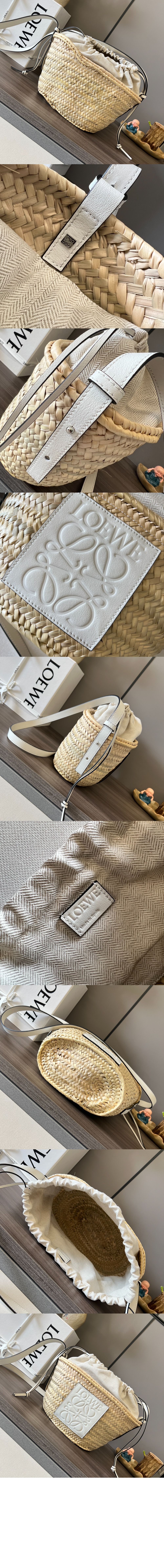 로에베 팜 리프와 카프스킨 소재의 드로우스트링 버킷 백