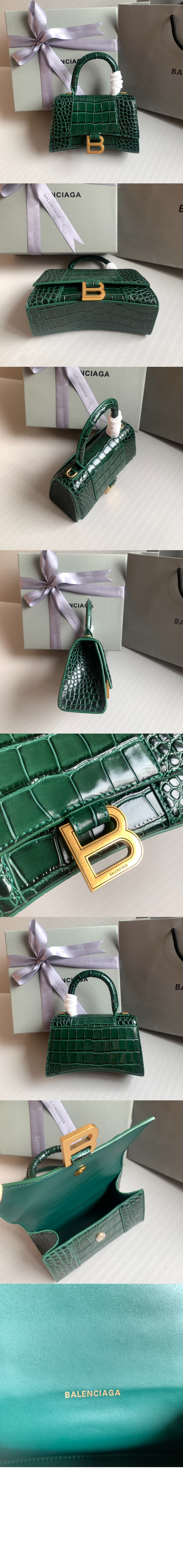 발렌시아가 아워글래스 XS 크로커다일 엠보싱 핸드백 592833