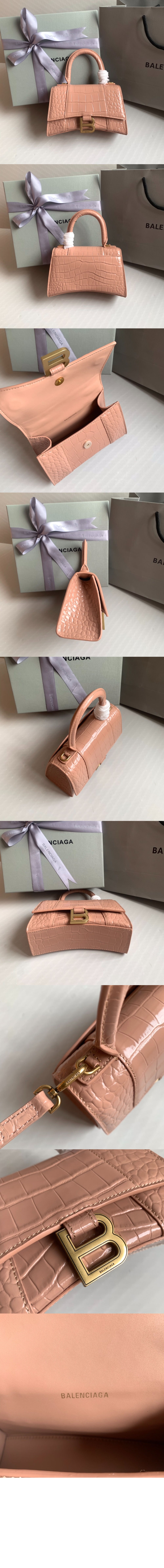 발렌시아가 아워글래스 XS 크로커다일 엠보싱 핸드백 592833