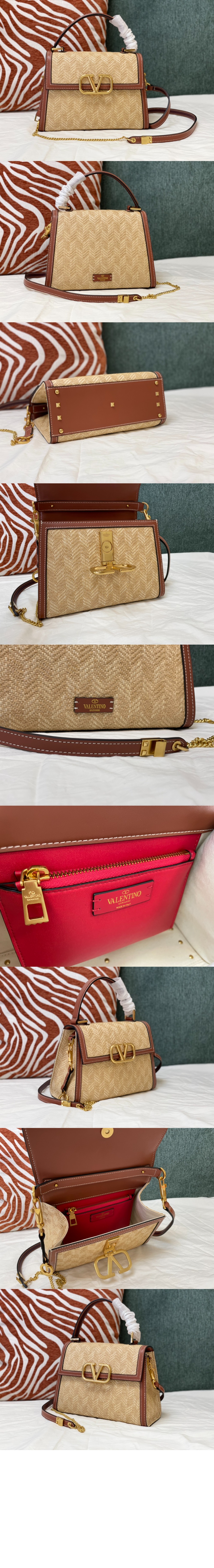 발렌티노 브이슬링 라피아 탑핸들백 스몰