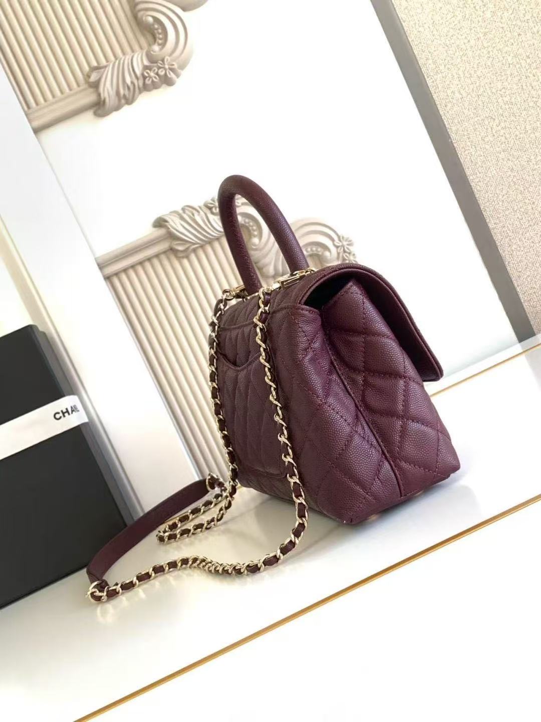 샤넬 코코핸들 캐비어 스몰 금장 버건디 플랩백