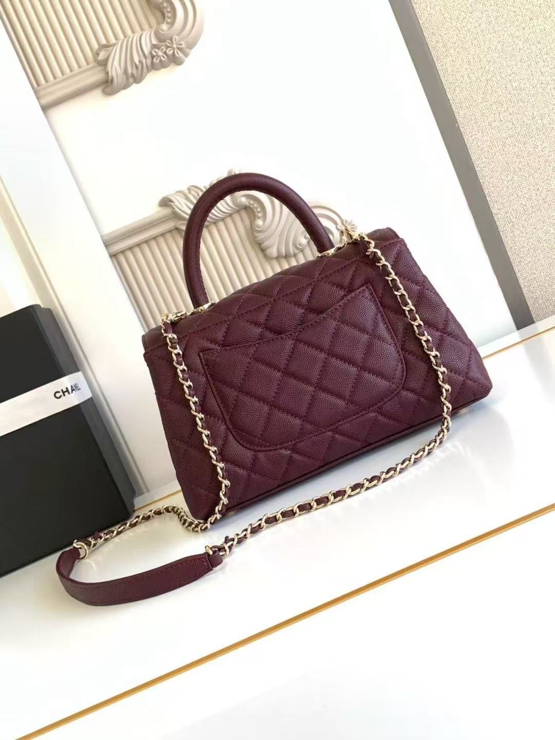 샤넬 코코핸들 캐비어 스몰 금장 버건디 플랩백