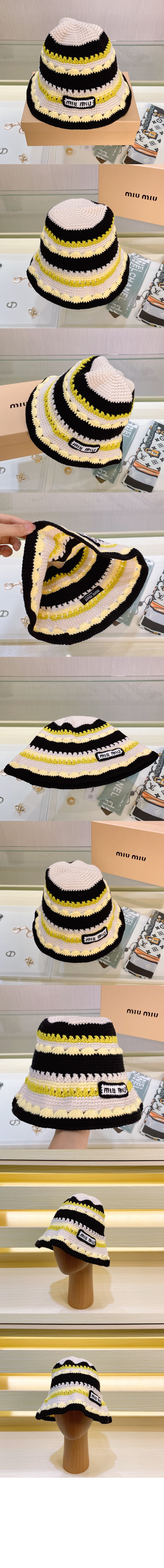 미우미우 니트 스트라이프 캡 5HC754