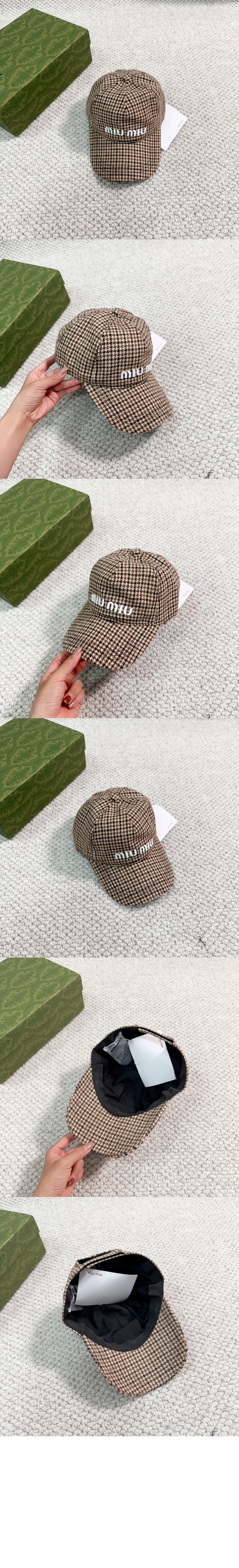 미우미우 체크 울 베이스볼 캡 5HC179