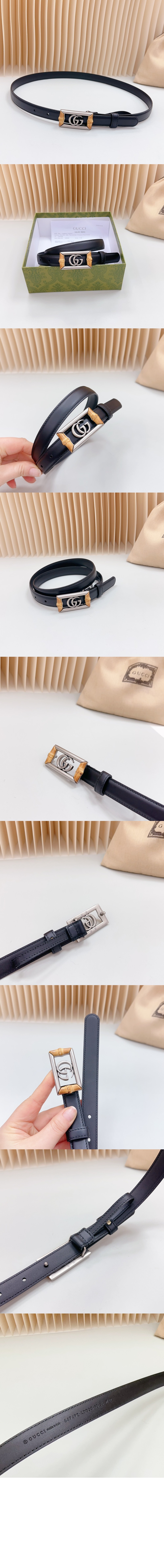 구찌 더블 G 밤부 레더 벨트 768464