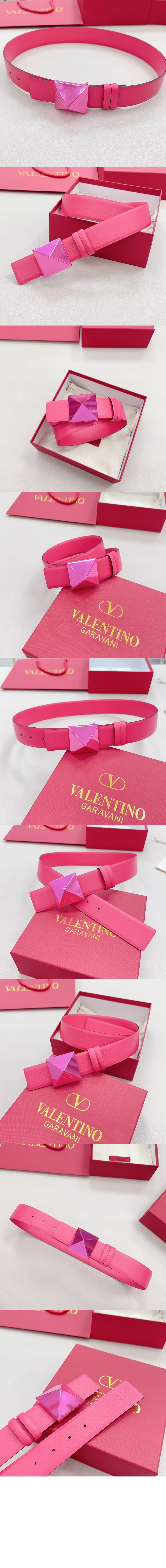 발렌티노 로만 스터드 와이드 가죽 벨트