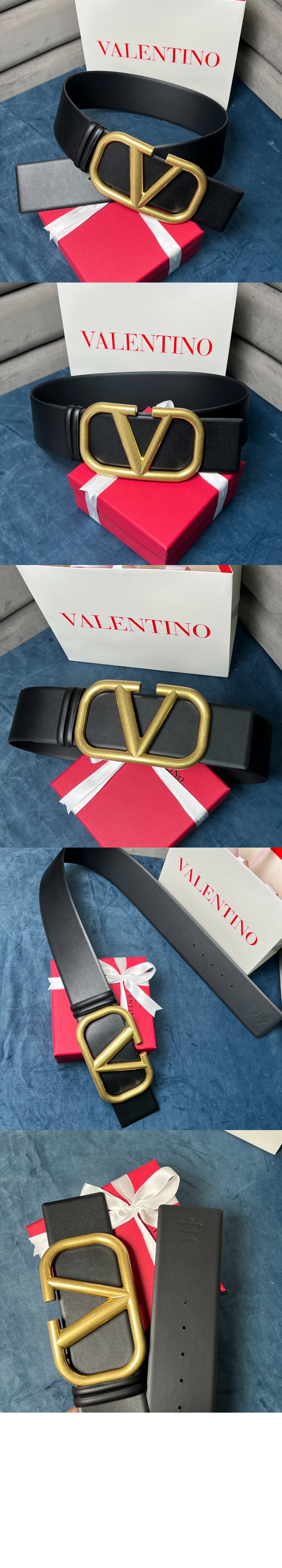 발렌티노 유광 송아지 가죽 브이로고 시그니처 리버시블 벨트