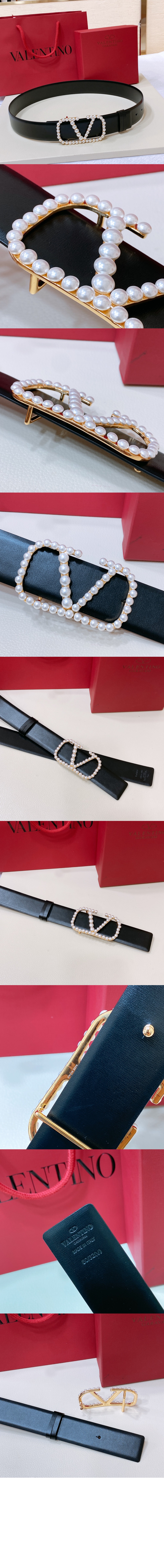 발렌티노 진주 광택이 있는 송아지 가죽 벨트