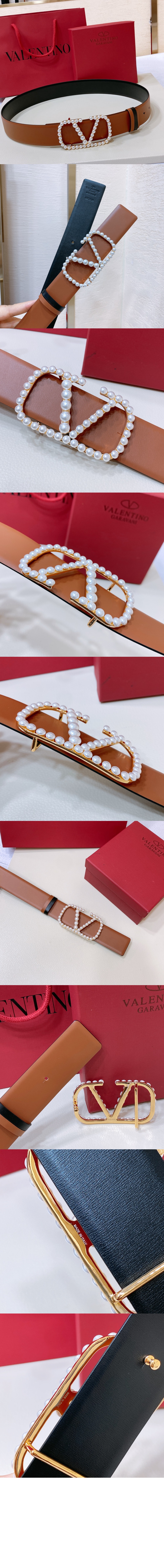 발렌티노 진주 광택이 있는 송아지 가죽 벨트