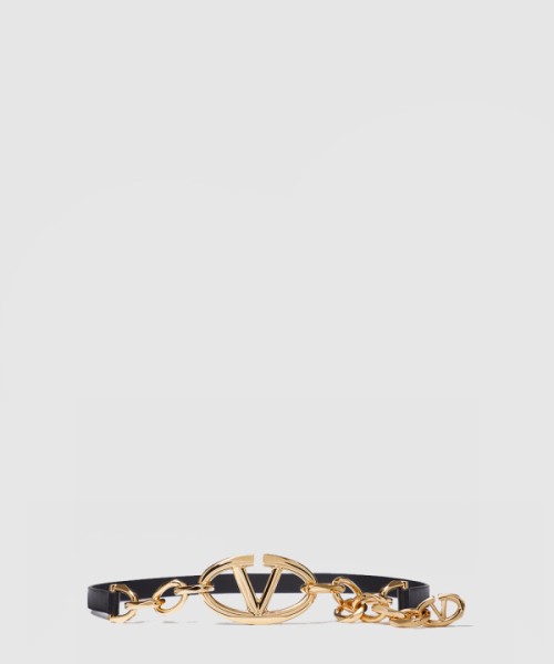 발렌티노 브이로그문 광택 소가죽 체인벨트
