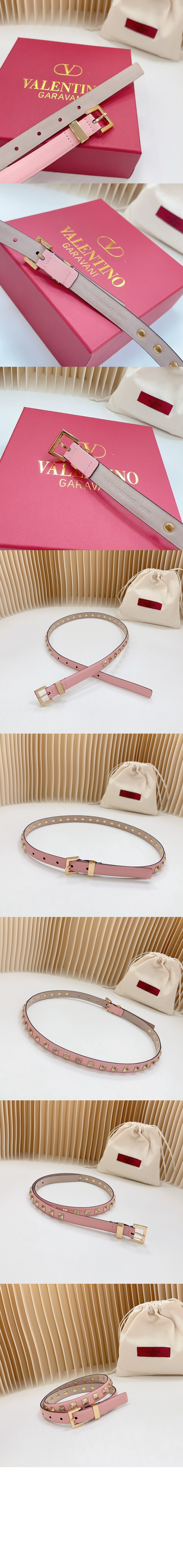 발렌티노 락스터드 유광 가죽 벨트