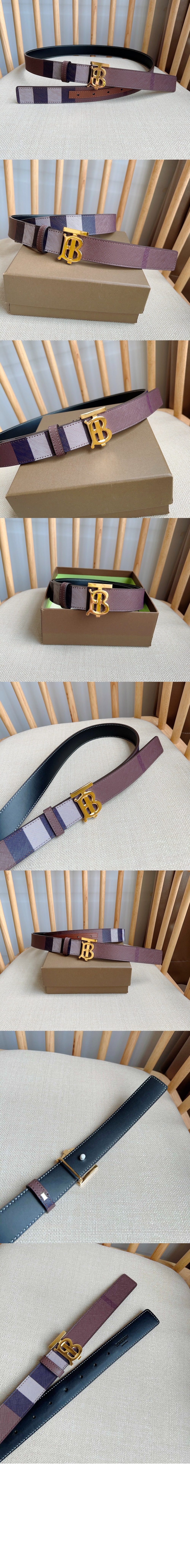 버버리 체크 레더 리버시블 TB 벨트 80623491