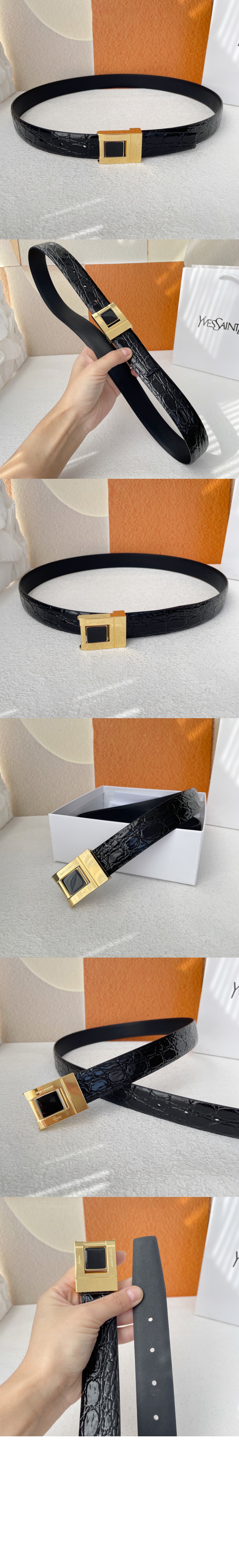 생로랑 악어 엠보 가죽 버클 협벨트 658518