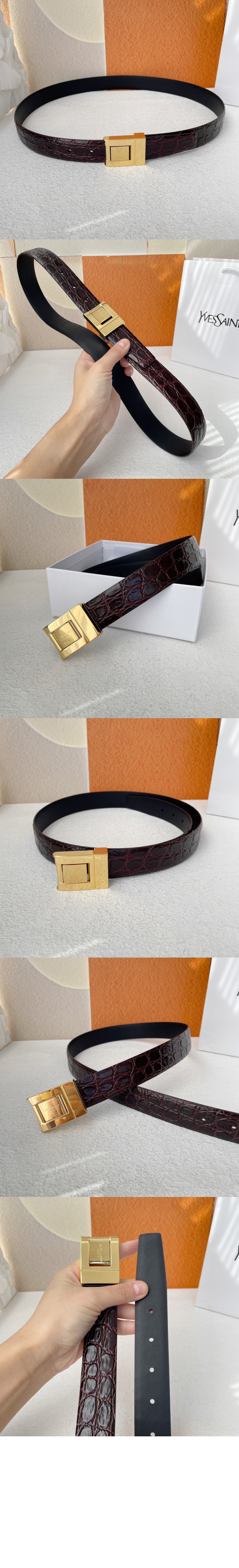 생로랑 악어 엠보 가죽 버클 협벨트 658518