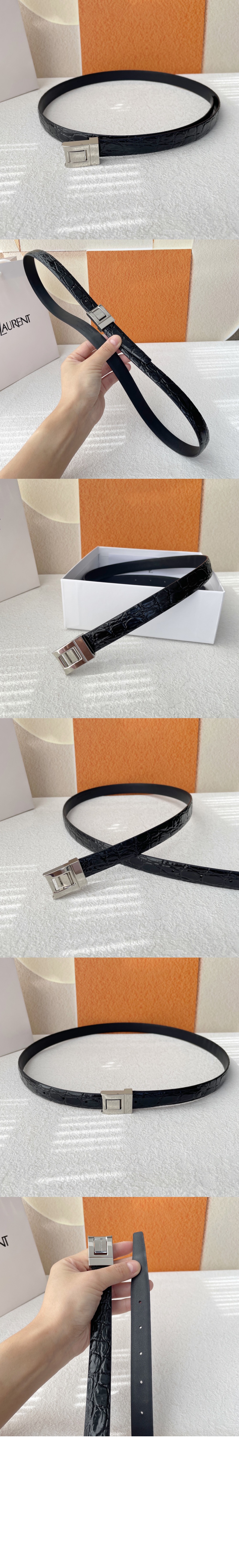 생로랑 악어 엠보 가죽 버클 협벨트 715871