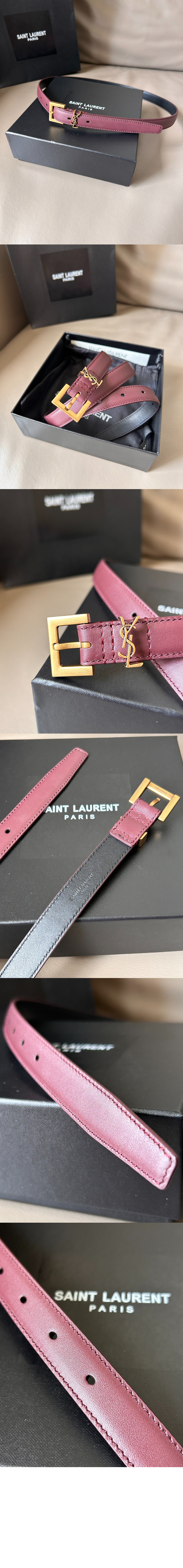 생로랑 래커 처리된 가죽 소재의 CASSANDRE 스퀘어 버클 장식 얇은 벨트 554465