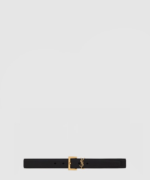 생로랑 스퀘어 버클을 장식한 그레인 가죽 소재의 벨트 634437