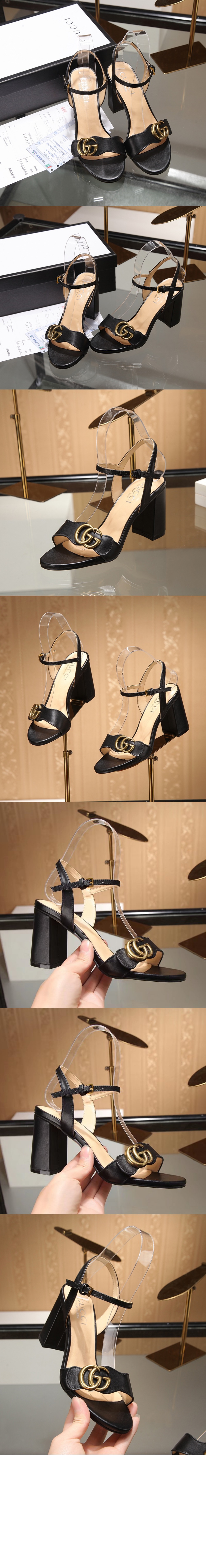 구찌 레더 미드힐 샌들 453379