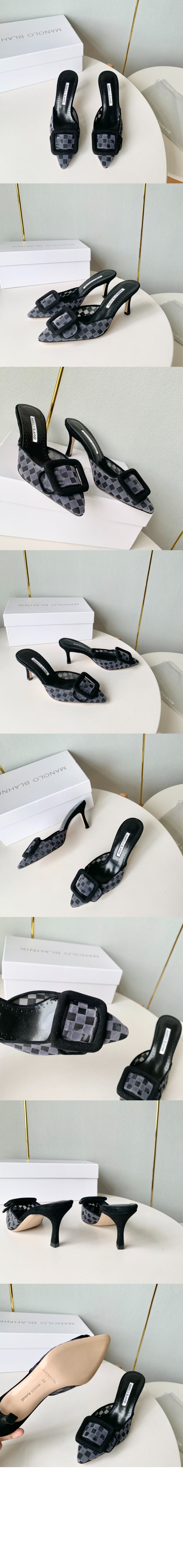 마놀로블라닉 체크무늬 메시 뮬