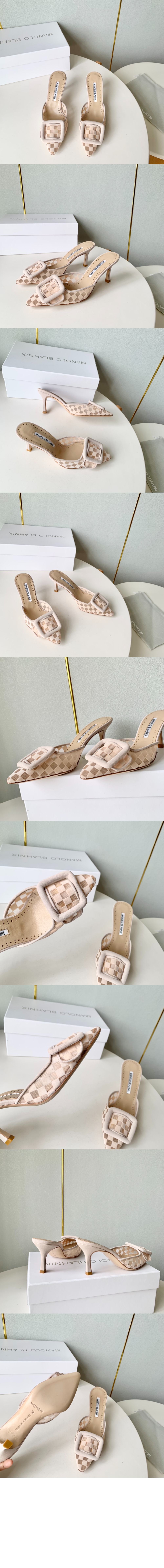 마놀로블라닉 체크무늬 메시 뮬