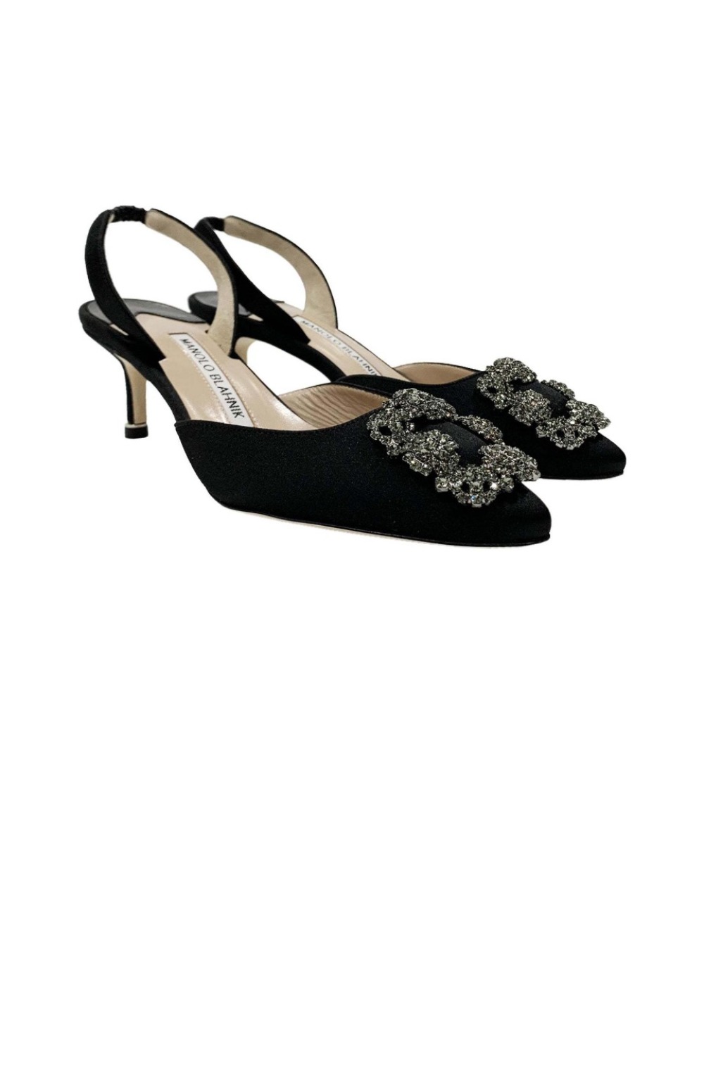 마놀로블라닉 새틴 주얼 버클 뮬