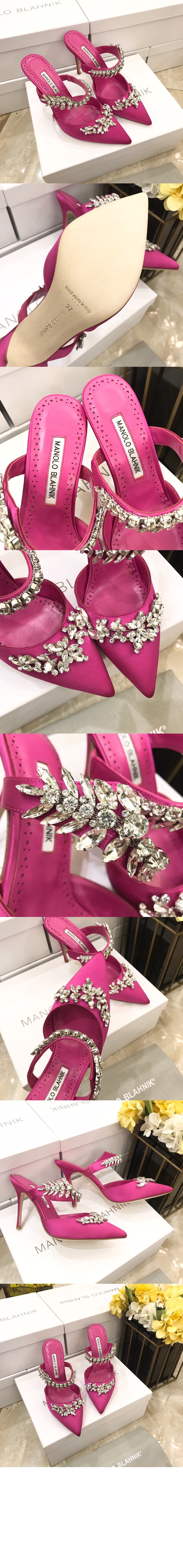 마놀로블라닉 루럼 새틴 크리스탈 뮬