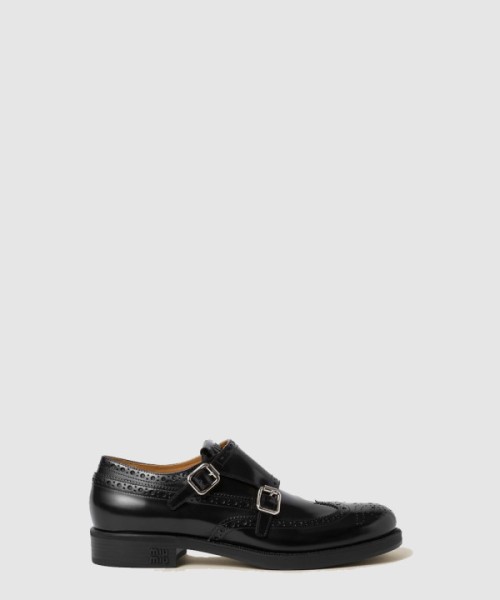 미우미우 처치스 x 미우미우 브러쉬드 가죽 더블 몽크 브로그 슈즈 5E039E