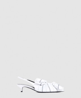 발렌시아가 네이비 스트라이프 레더 슬링백 펌프스 786223