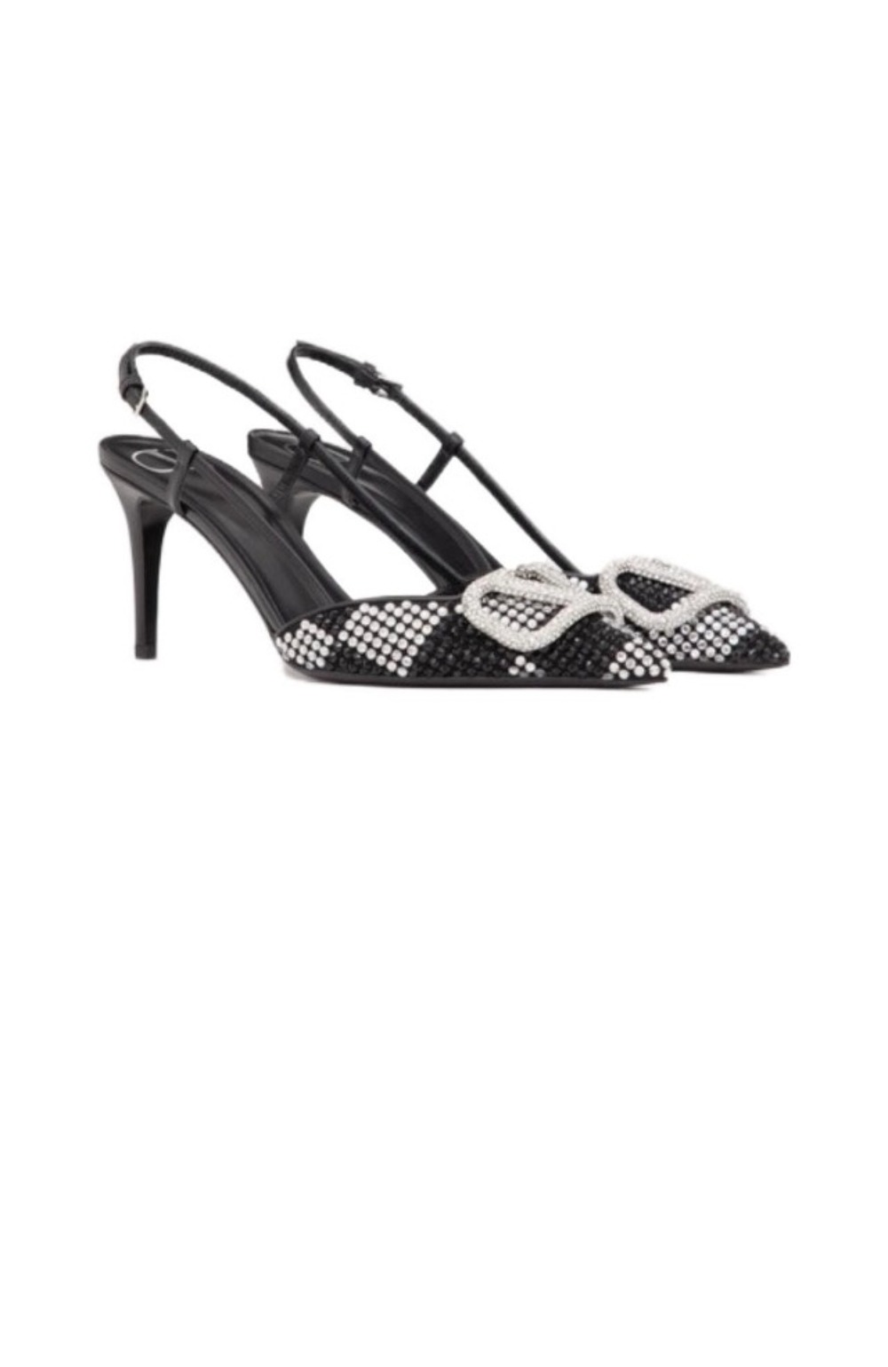 발렌티노 로고 크리스탈 임베리쉬드 레더 슬링백 펌프스 3W0S0R