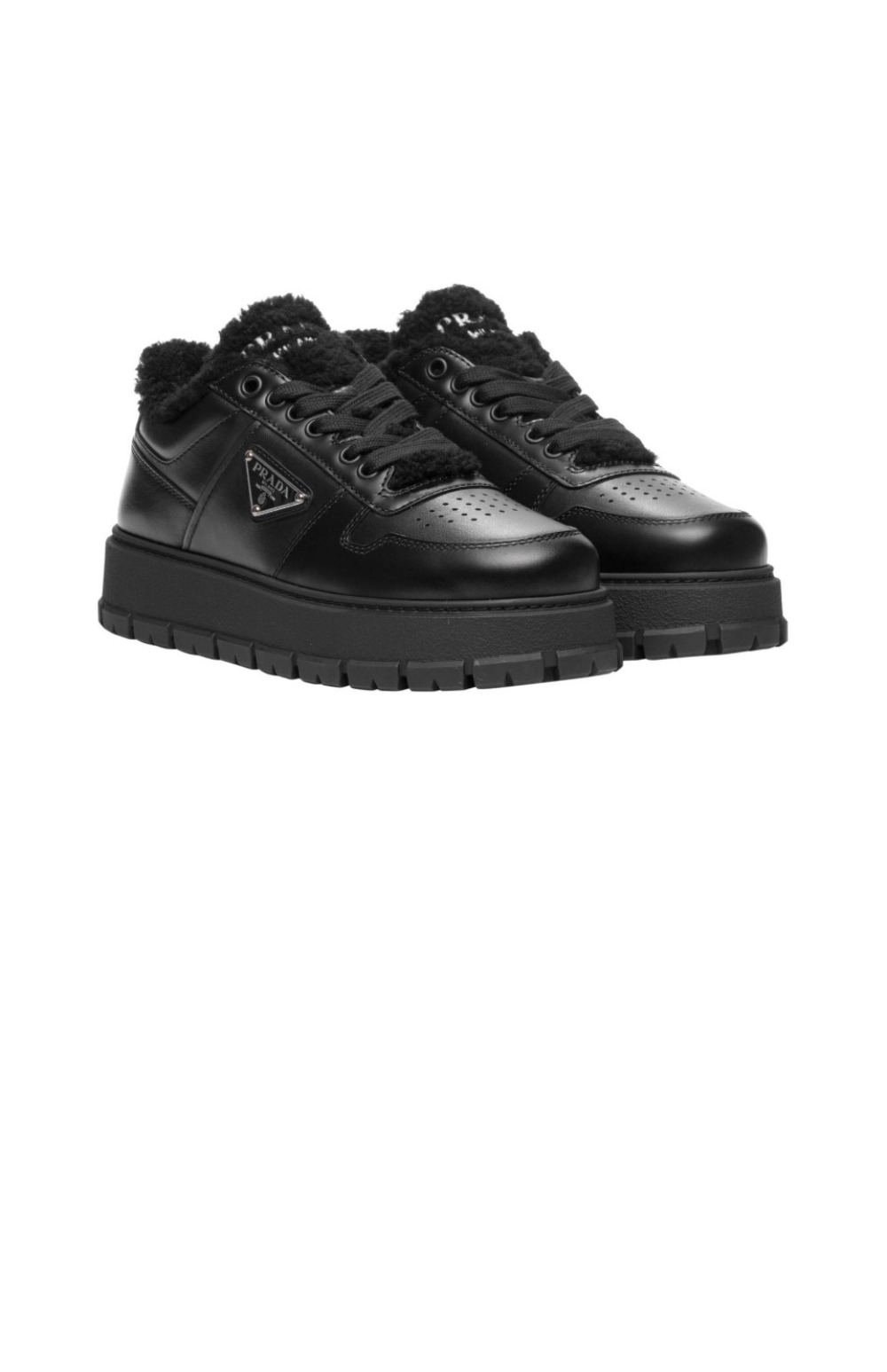 프라다 시어링 디테일 레더 스니커즈 1E947M