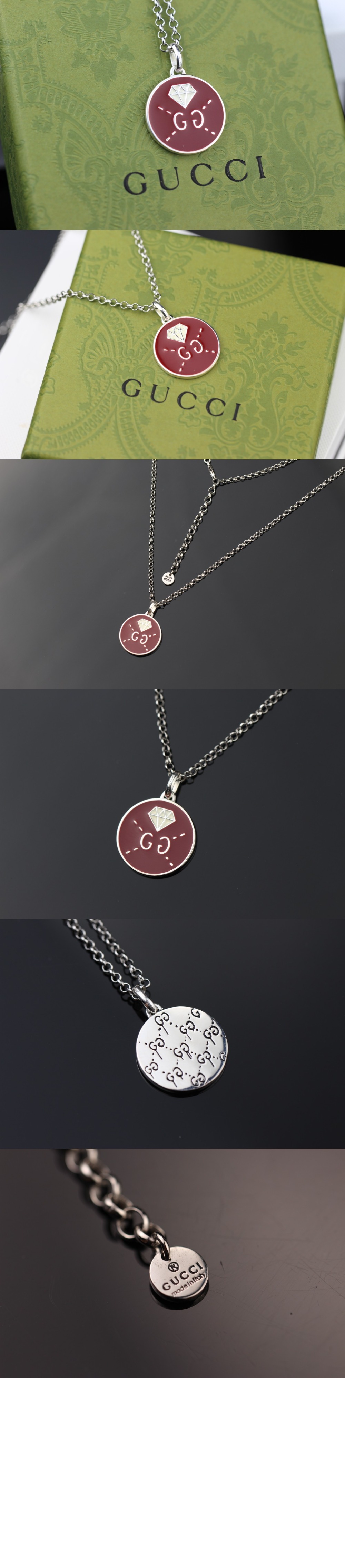 구찌 고스트 에나멜 서클 펜던트 목걸이 459358