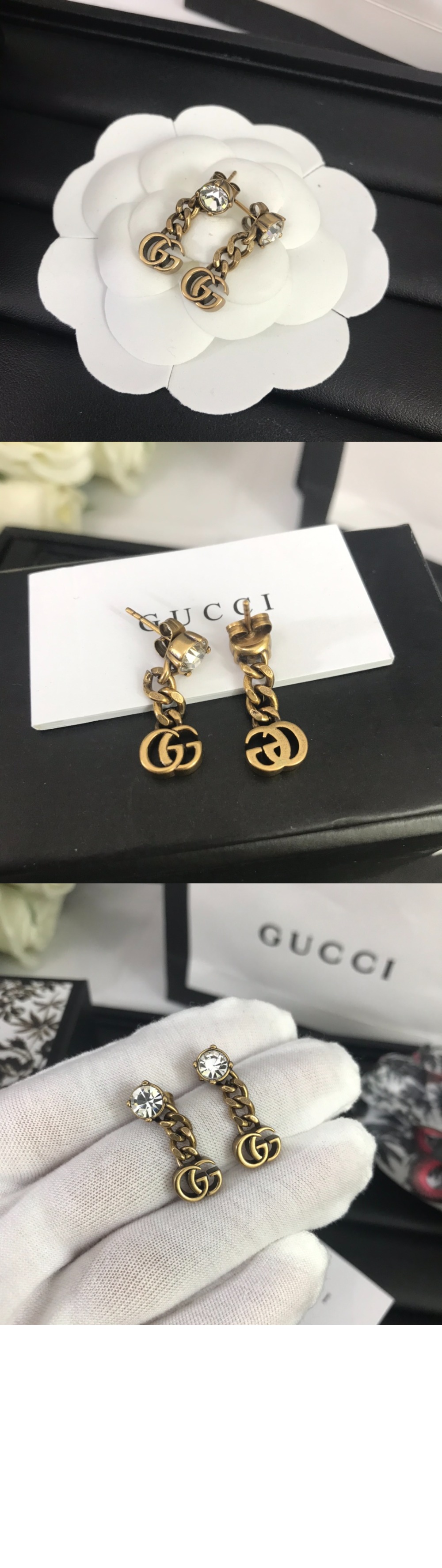 구찌 크리스털 더블 G 귀걸이 645683