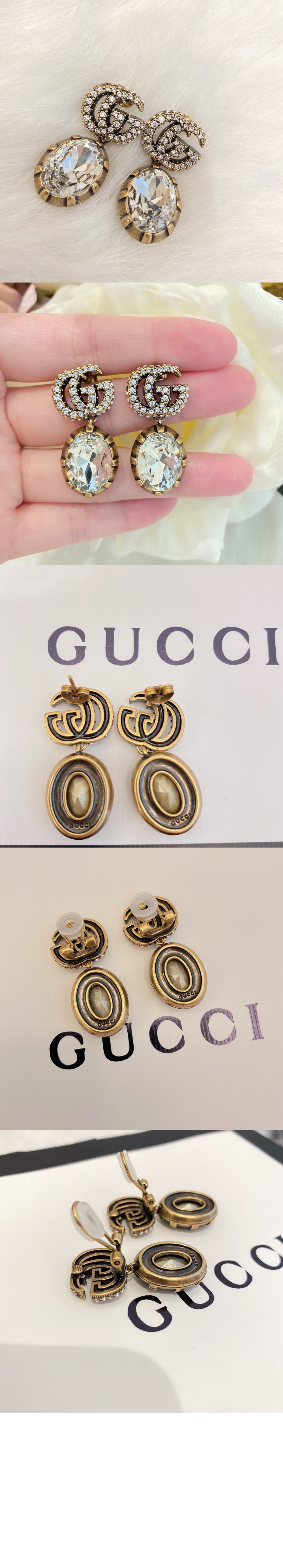 구찌 크리스털 디테일의 더블 G 귀걸이 629659