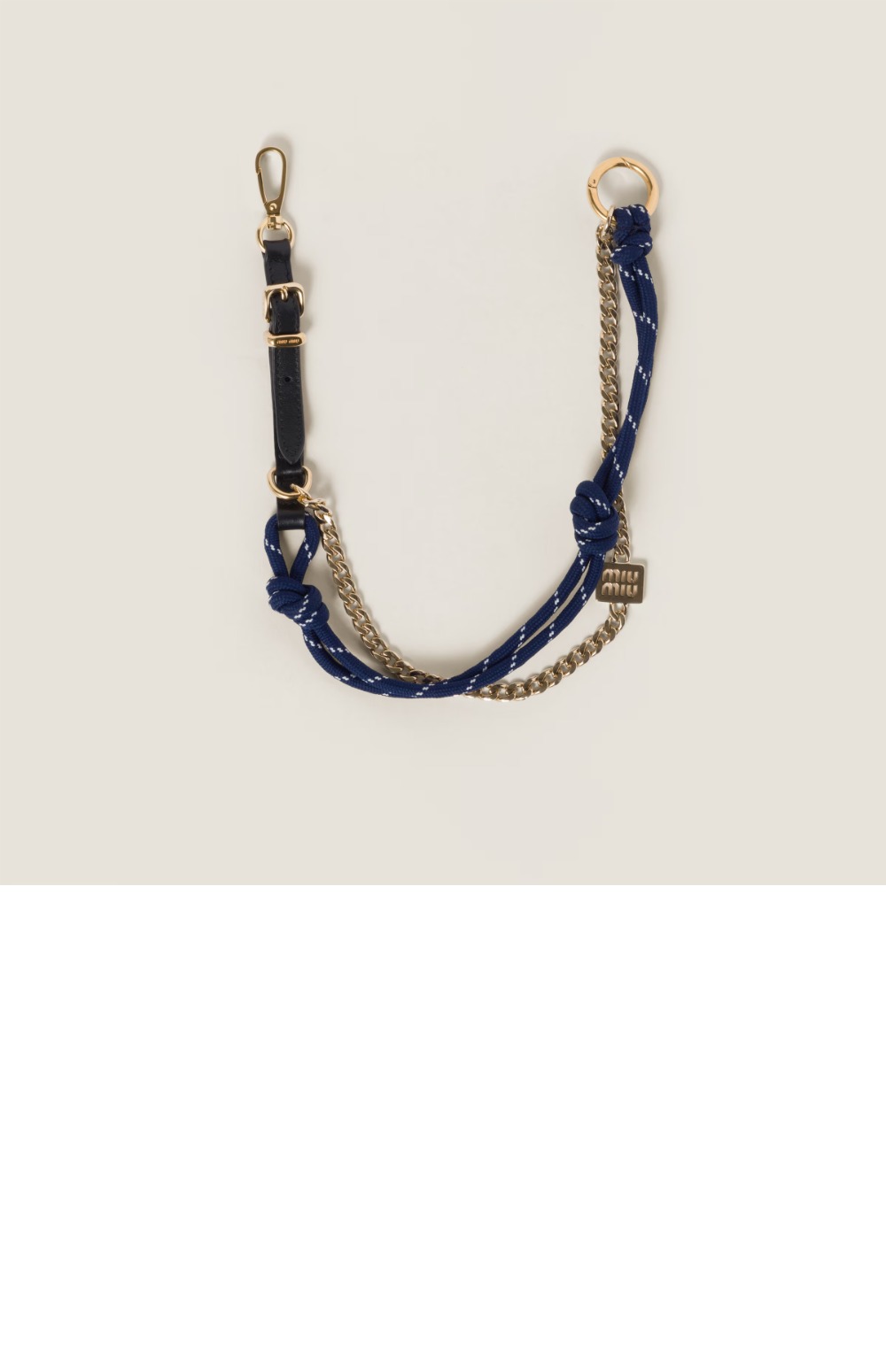 미우미우 가죽 코드 및 메탈 트릭 코냑토바코 5TL510