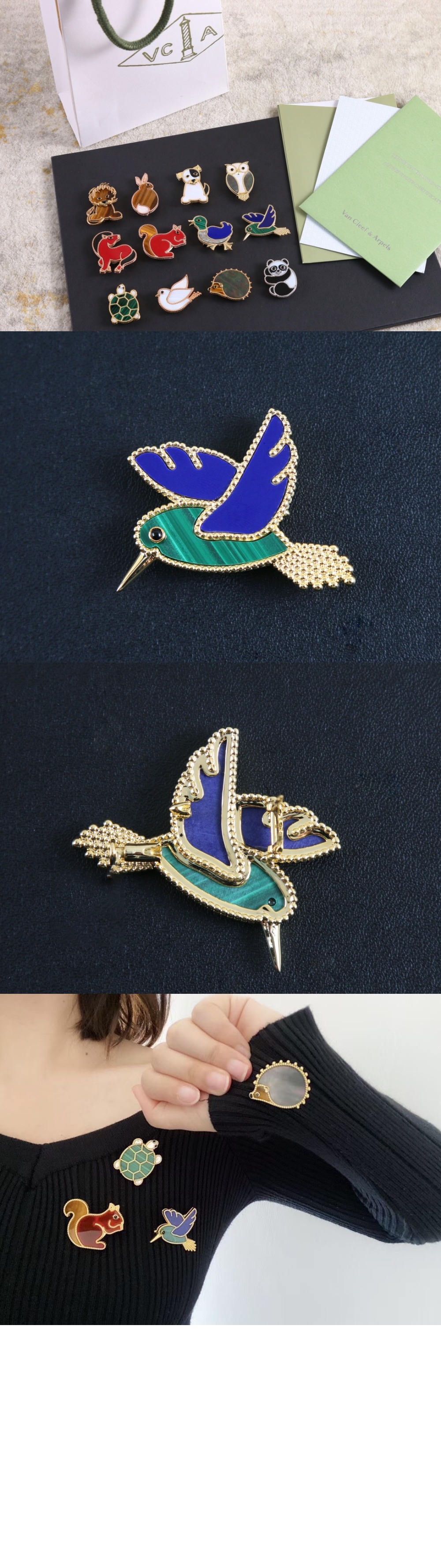 반클리프 럭키 애니멀즈 벌새 클립 2B000